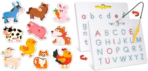GAMENOTE JoyCat Wooden Fridge Magnets for Kids – 10 Cute Farm Animals Refrigerator Magnets for Toddlers 1-3 Double Sided Magnetic Letter Board