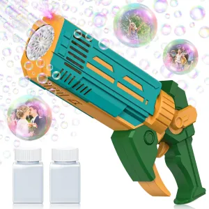 Gatling Bubble Gun, Bazooka Bubble Gun Kids Toys Electric Machine Gun Launcher with Colorful Lights/Bubble Liquid for Adults Children Playing Wedding Indoor Outdoor Party - Green