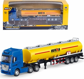 Gemini&Genius Oil Tanker Trailer Toy, Heavy Duty Realistic Look Alloy Hauler Car Toys Transport Vehicle, 1:50 Scale Diecast Tanker Truck, Toy Trucks for Kids (Yellow)