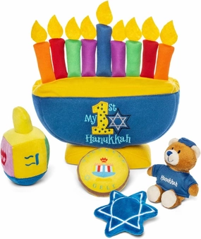 Genius Baby Toys My First Hanukkah Playset with 4 Deluxe Sensory Toys (Dreidel, Star of David, Gelt, Teddy Bear) for Baby - Jewish Holiday Keepsake for Babies