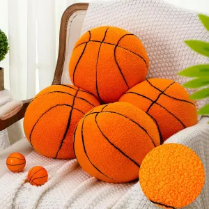 Gerrii 4 Pcs 3D Plush Basketball Pillows 10 Inch Soft Stuffed Sports Ball Throw Pillows Cute Cushions for Bedroom Nursery Room Decoration