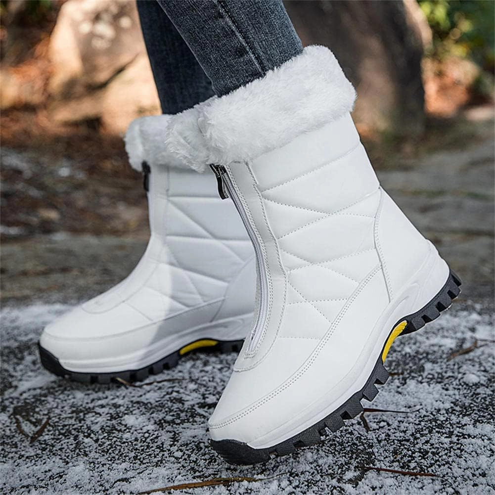 GEXECEUSS Womens Comfortable Snow Boots for Walking: Anti-Slip Mid-Calf Winter Boots - Durable Faux Fur Lined Booties for Women