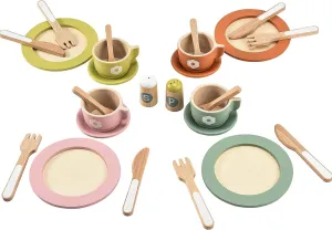 Giant bean 27PCS Wooden Toy Plates and Dishes for Kitchen Set, Wooden Play Kitchen Accessories for Girls and Boys, Montessori Toys, Christmas Birthday Gift for Kids