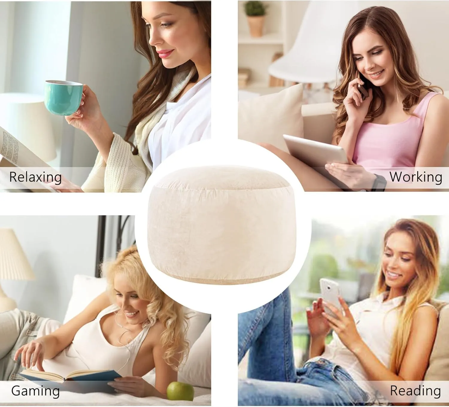 Giant Bean Bag Chair: 6 ft Memory Foam Bean Bag Chairs for Adults/Kids,Bean Bag Chair with Fillings,Soft Faux Fur Fabric - Dutch Velvet, Beige, 6 Foot