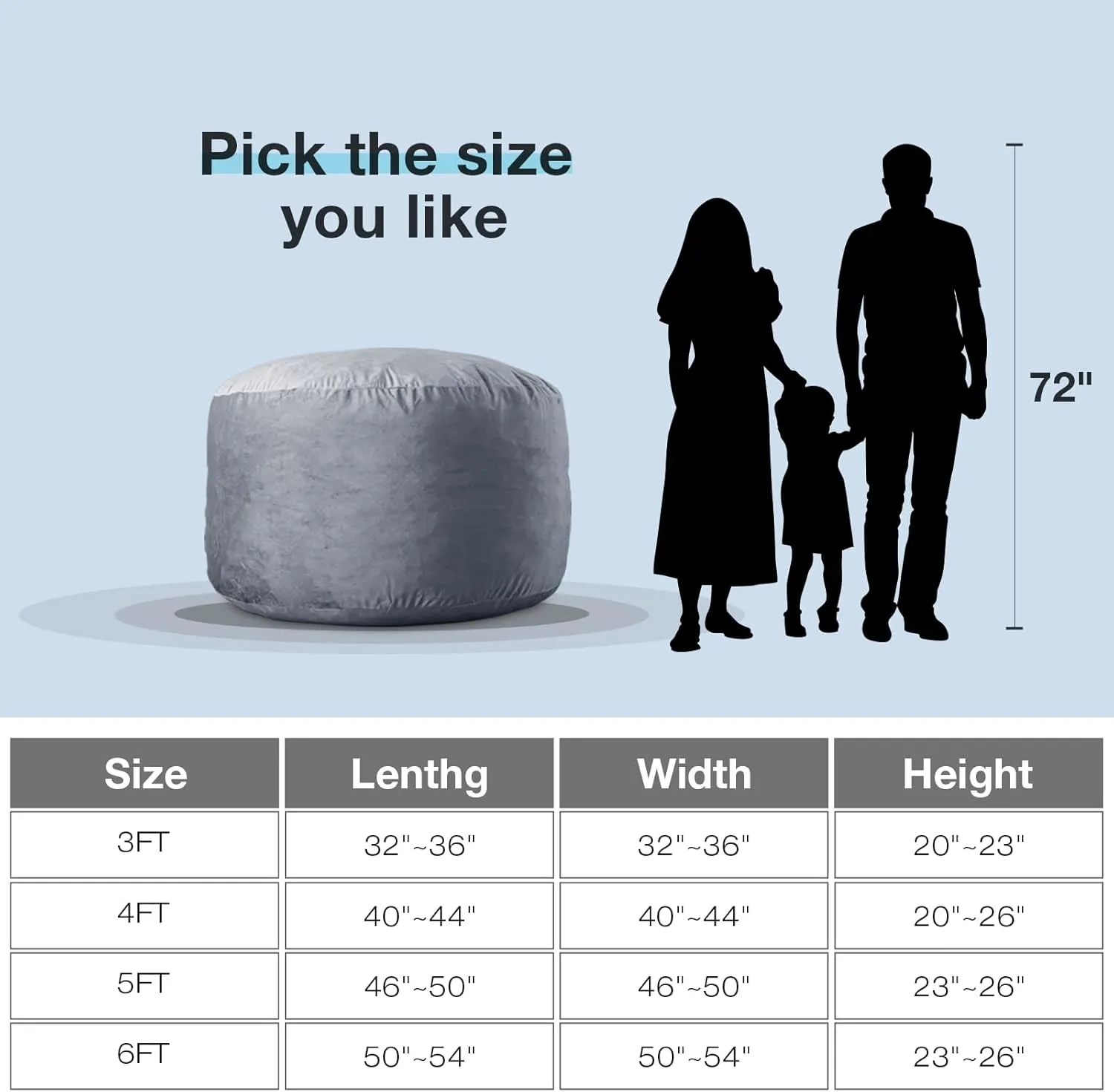 Giant Bean Bag Chair: 6 ft Memory Foam Bean Bag Chairs for Adults/Kids,Bean Bag Chair with Fillings,Soft Faux Fur Fabric - Dutch Velvet, Beige, 6 Foot