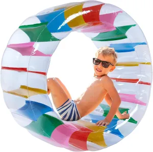 Giant Inflatable Wheel Roller 43" Colorful Water Wheel Swimming Pool Roller Toy Rolling on The Lawn Giant Colorful Pool Toy Water Toy for Beach Human Hamster Wheel Indoor Outdoor Fun Toys