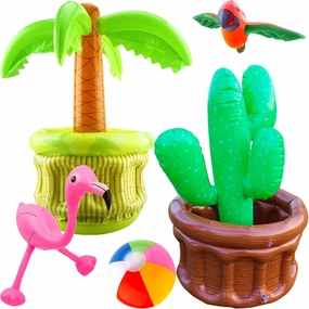 Giant Inflatable Palm Tree Cooler Blow up Cactus Cooler Inflatable Flamingo Beach Ball Parrot Beach Ball Toys for Tropical Hawaiian Summer Pool Party Decorations
