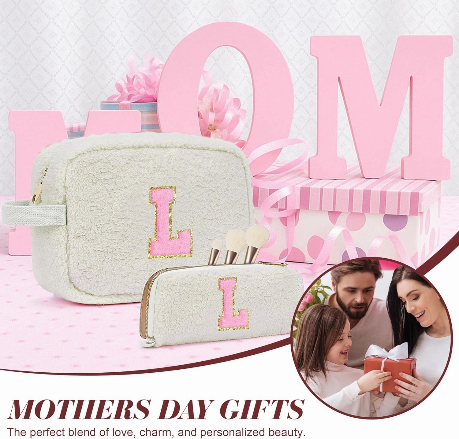 Gifts for Girls, Travel Makeup Bag for Women, Initial Make Up Bag Set for 6 7 8 9 10 11 12 13 Years Old Kids Tween Girls, Large Cosmetic Skincare Bags for Birthday Graduation Gifts, White S