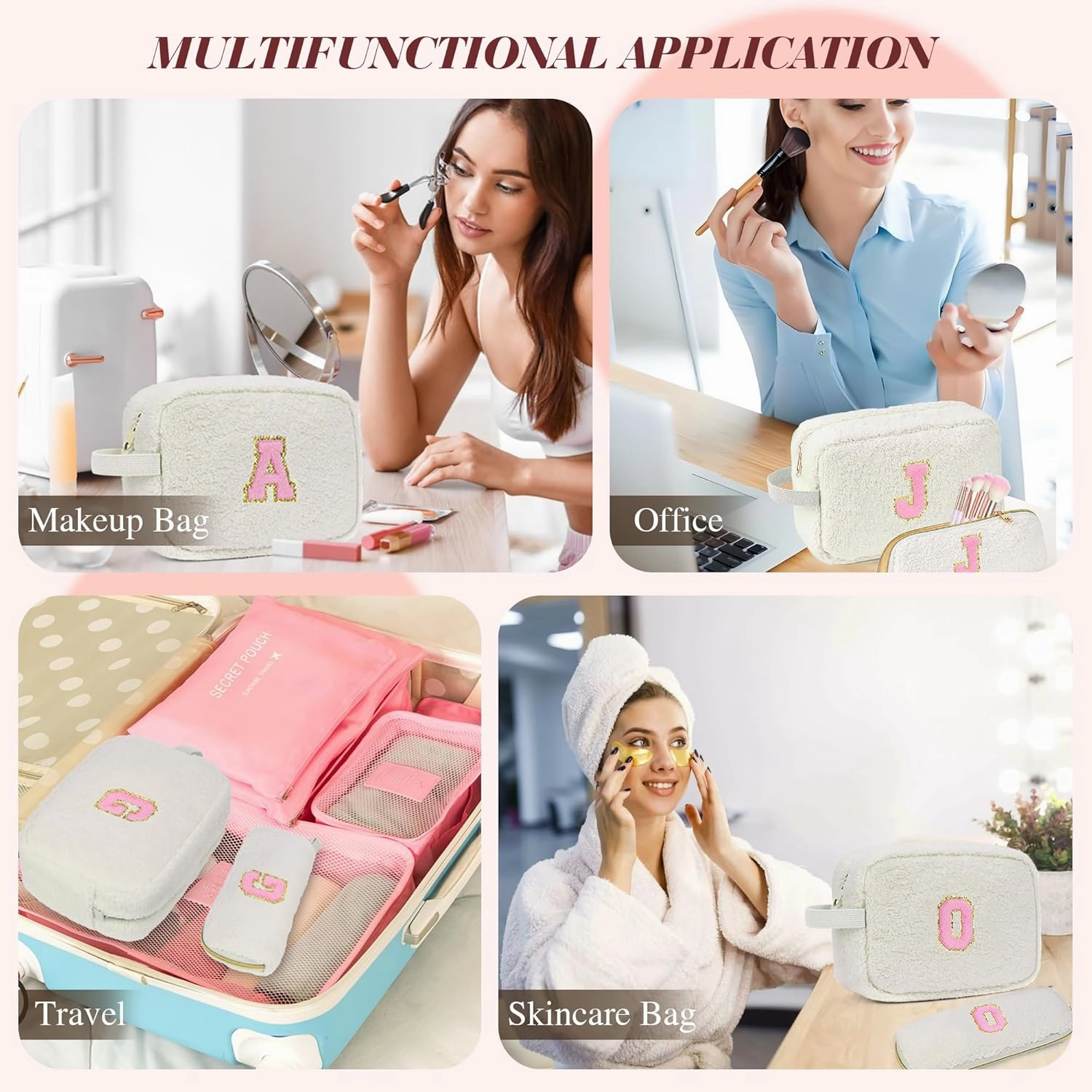 Gifts for Girls, Travel Makeup Bag for Women, Initial Make Up Bag Set for 6 7 8 9 10 11 12 13 Years Old Kids Tween Girls, Large Cosmetic Skincare Bags for Birthday Graduation Gifts, White S