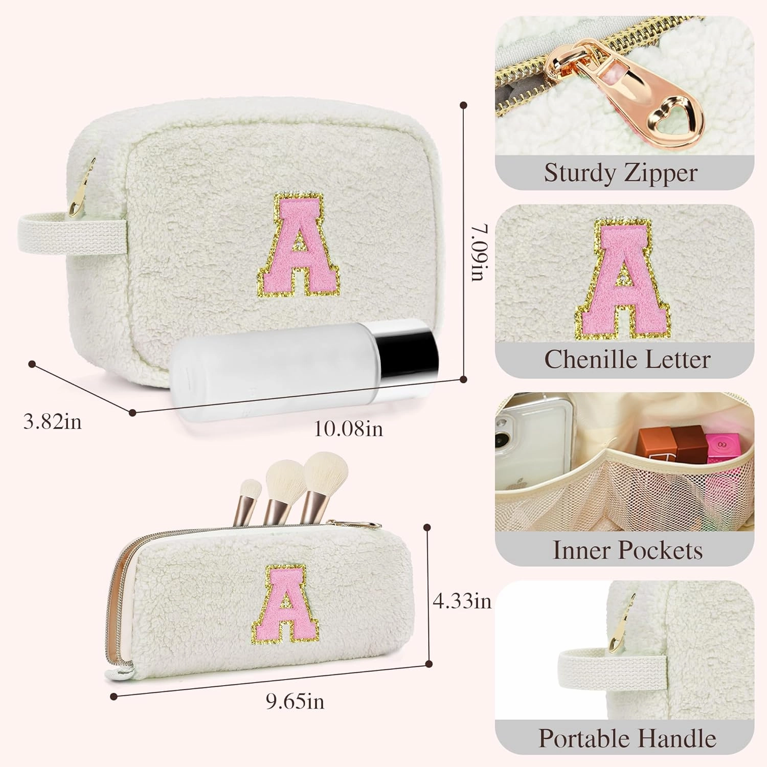 Gifts for Girls, Travel Makeup Bag for Women, Initial Make Up Bag Set for 6 7 8 9 10 11 12 13 Years Old Kids Tween Girls, Large Cosmetic Skincare Bags for Birthday Graduation Gifts, White S