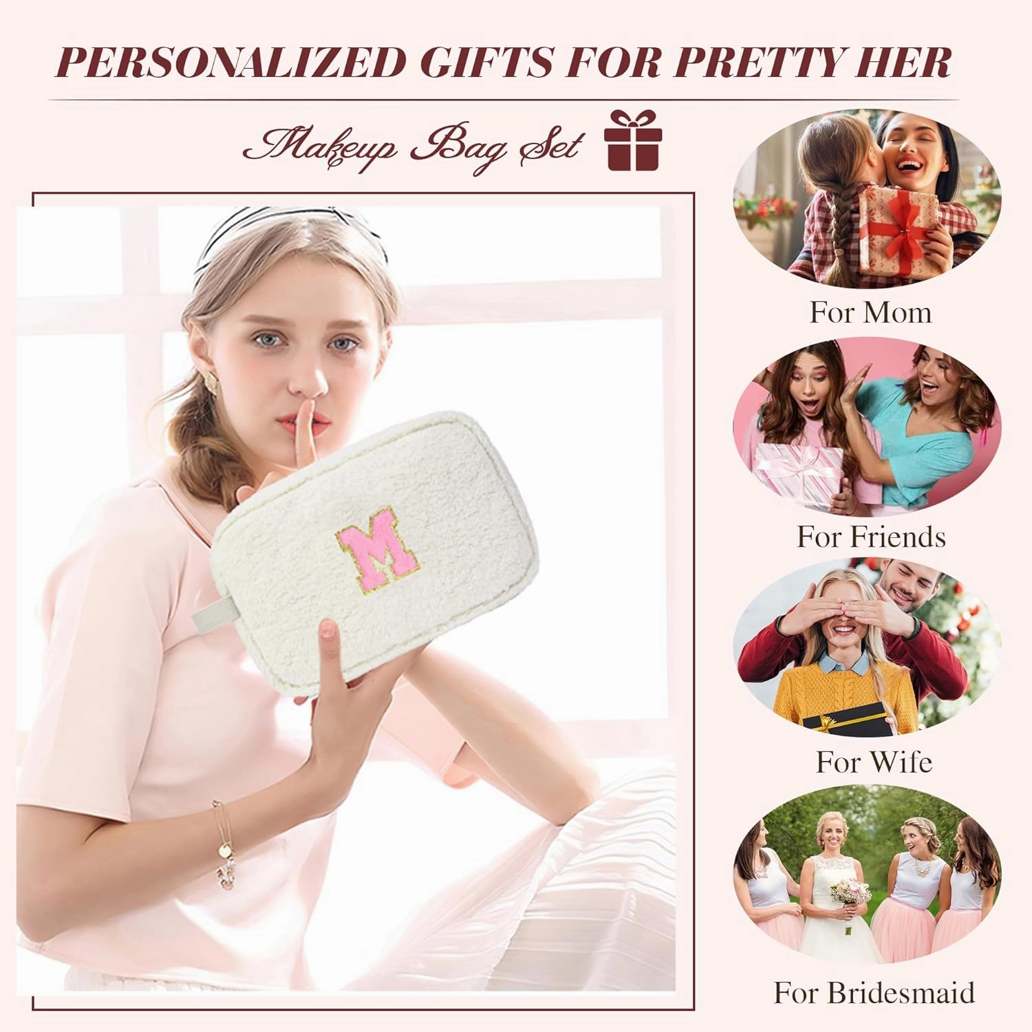 Gifts for Girls, Travel Makeup Bag for Women, Initial Make Up Bag Set for 6 7 8 9 10 11 12 13 Years Old Kids Tween Girls, Large Cosmetic Skincare Bags for Birthday Graduation Gifts, White S