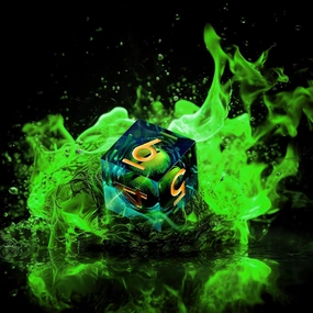 GiGiGuGu DND Dice Set - Liquid Core Beholder's Dragon Eye 7pcs Polyhedral Resin Dice with Sharp Edged and DND Metal Gift Box for RPG & Role Playing (D20, D12, D10/D%, D8, D6, D4) (Green)