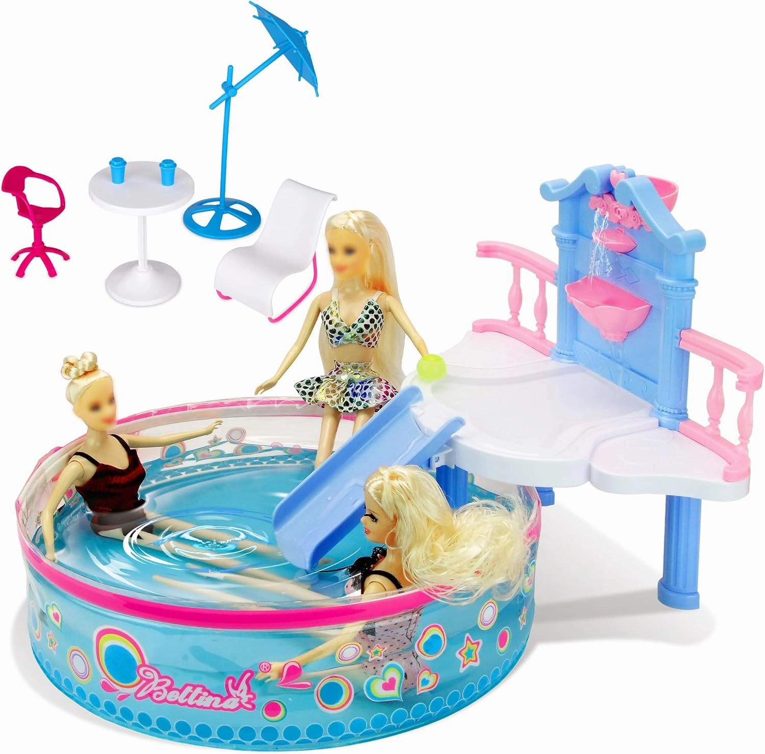 Glam Deluxe Doll Pool Playset with 7 Pcs Accessories, Fits 12 Inch Dolls, Kids Gifts for 3 to 8 Year Olds Girls, Bath Toys for Toddlers, Birthday & Xmas Gift for Girls & Kids Aged 3 