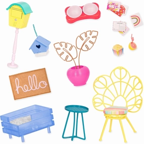 Glitter Girls – GG Home Porch Set – Doll House Patio Furniture Playset with Dog Bed, Flower Chair, Mailbox, Table, and More! – 14-inch Doll Accessories for Kids Ages 3 and Up