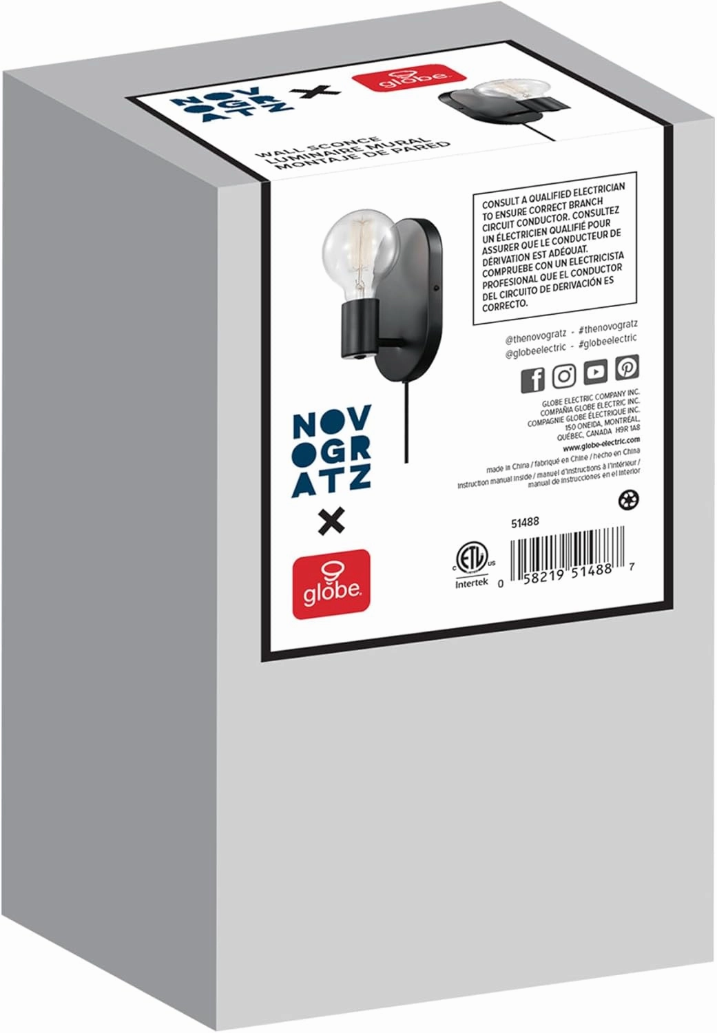 GLOBE Electric 51488 1-Light Plug-in or Hardwire Wall Sconce, Matte Black, 6ft Black Fabric Covered Cord, Inline On/Off Rocker Switch, Wall Lights for Bedroom, Bulb Not Included