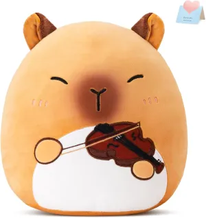Glow Guards 12'' Brown Capybara Plush Pillow,Soft Capybara Plush Toy Holding Violin,Cute Capybara Stuffed Animal Gifts for Boys Girls Kids for Music Lovers