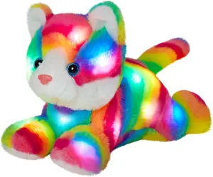 Glow Guards Light up Rainbow Cat Stuffed Animal Soft Kitty Plush Toy with LED Night Light Christmas Children's Day Birthday Gifts for Toddlers Kids Boys and Girls Children, 13''