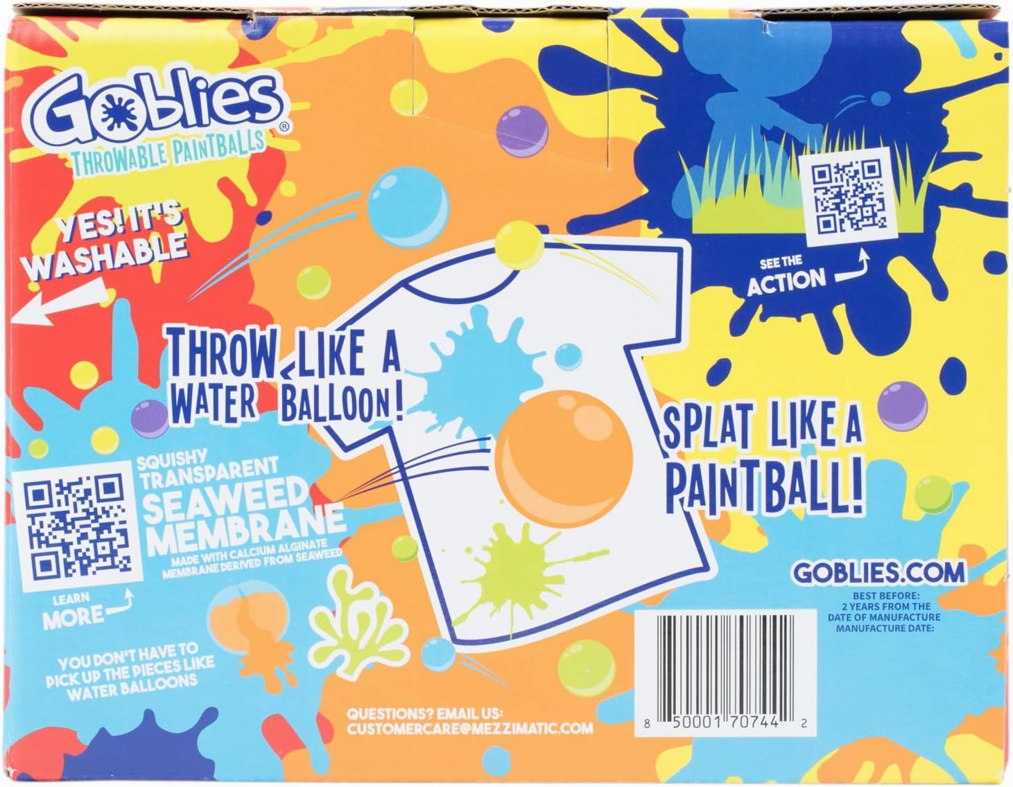 Goblies - Throwable Paintballs. Washable, Nontoxic, Plant-Based Toy for Outdoor Fun Games for Kids 6 . Pack of 3 (120 Count, Red/Orange/Yellow)