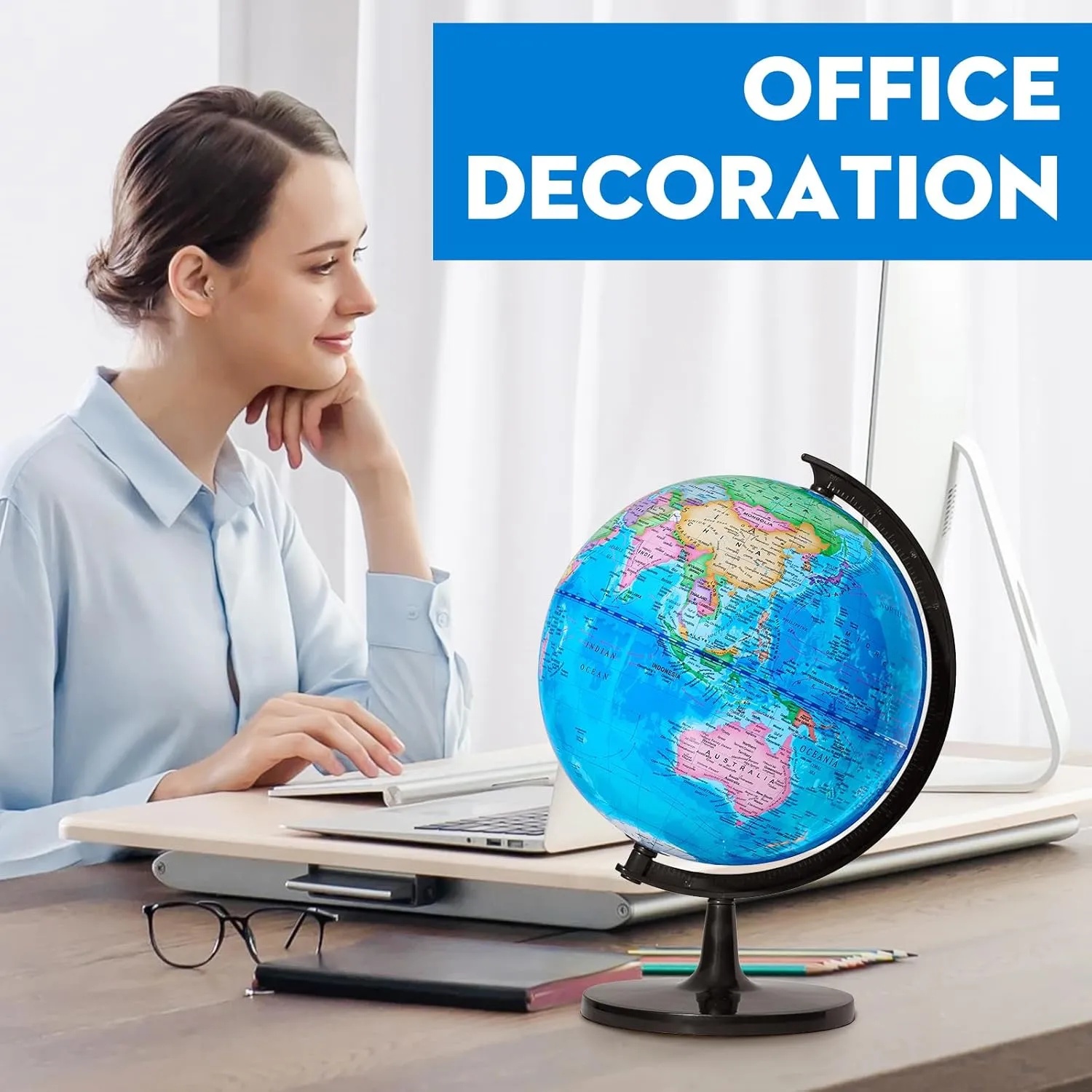 GOCHANGE Globes for Children 10 inch, Geography Educational Globe with Thickened Stand - More Stable for Students & Teachers, 360° Spinning Globe for Educational Tools & Desk Decorations & Gifts