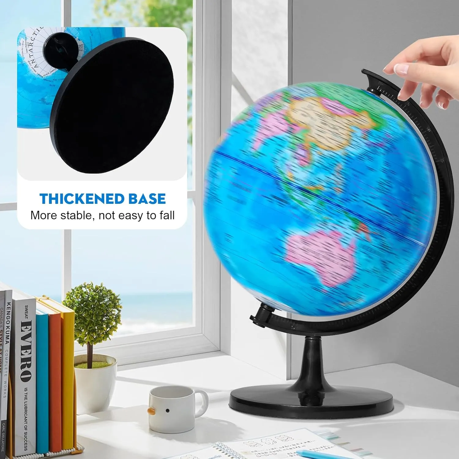 GOCHANGE Globes for Children 10 inch, Geography Educational Globe with Thickened Stand - More Stable for Students & Teachers, 360° Spinning Globe for Educational Tools & Desk Decorations & Gifts