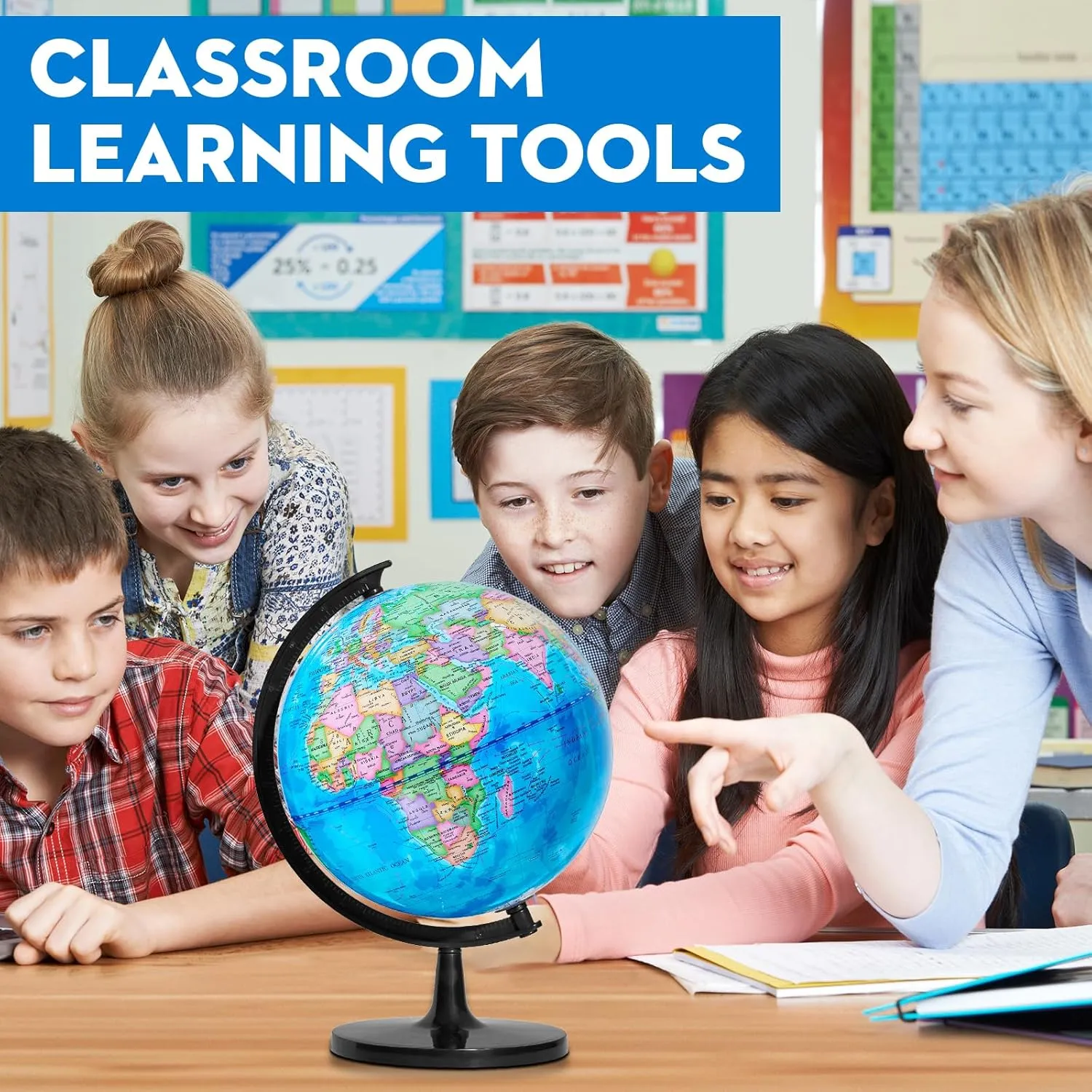 GOCHANGE Globes for Children 10 inch, Geography Educational Globe with Thickened Stand - More Stable for Students & Teachers, 360° Spinning Globe for Educational Tools & Desk Decorations & Gifts