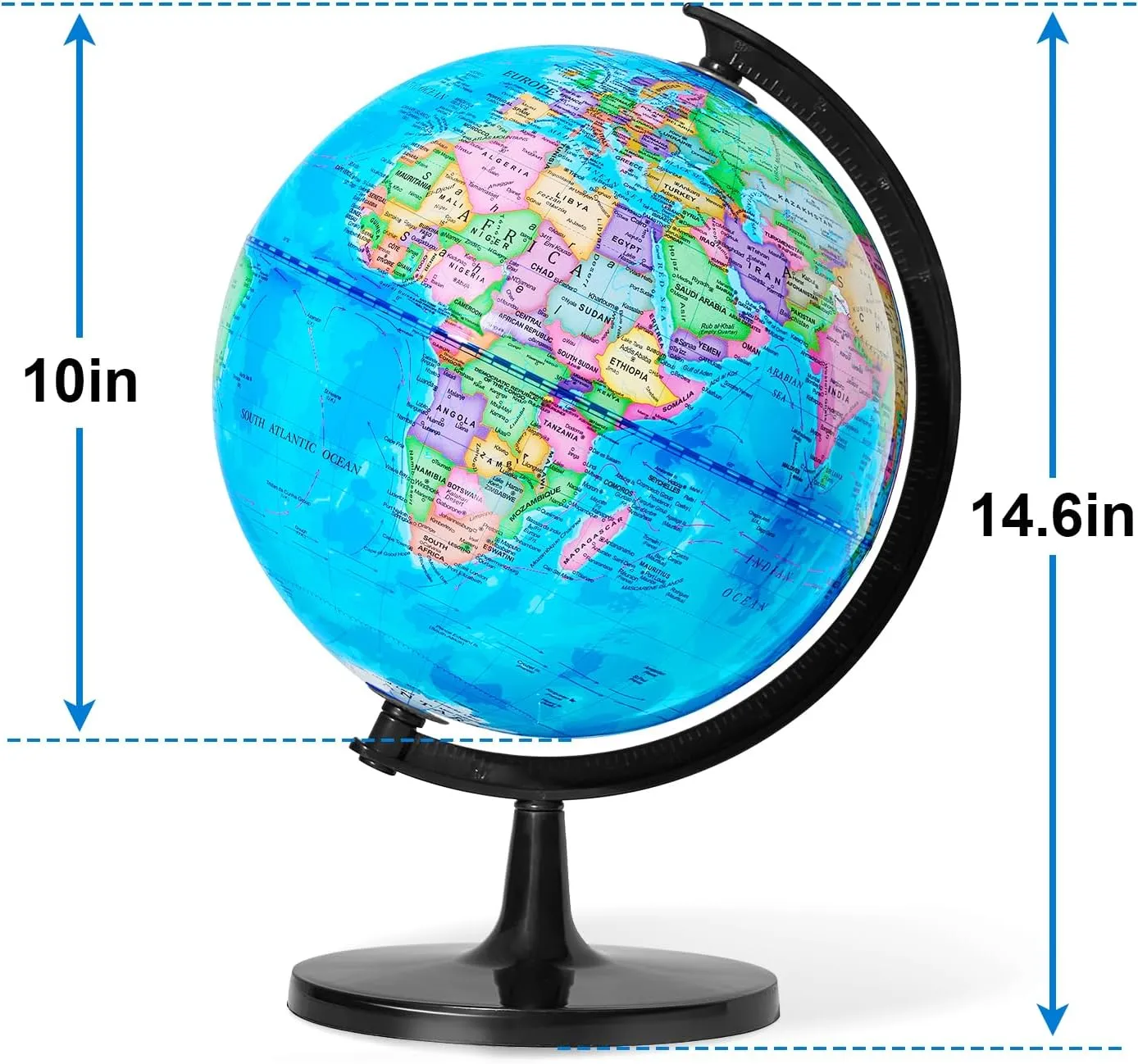 GOCHANGE Globes for Children 10 inch, Geography Educational Globe with Thickened Stand - More Stable for Students & Teachers, 360° Spinning Globe for Educational Tools & Desk Decorations & Gifts