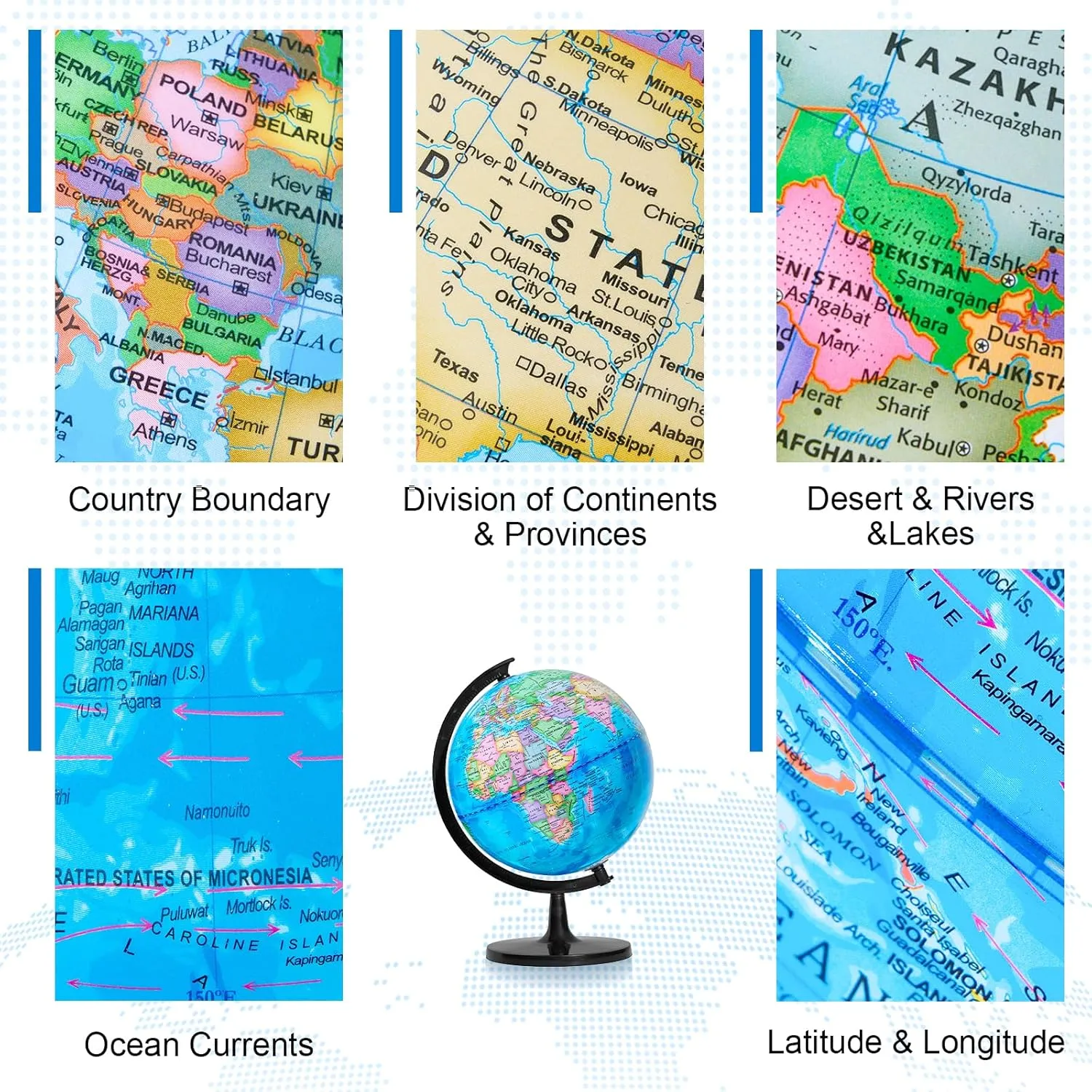 GOCHANGE Globes for Children 10 inch, Geography Educational Globe with Thickened Stand - More Stable for Students & Teachers, 360° Spinning Globe for Educational Tools & Desk Decorations & Gifts