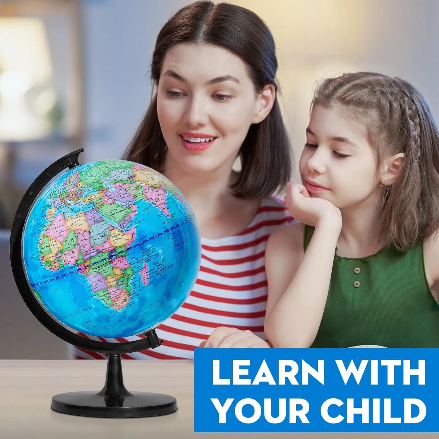 GOCHANGE Globes for Children 10 inch, Geography Educational Globe with Thickened Stand - More Stable for Students & Teachers, 360° Spinning Globe for Educational Tools & Desk Decorations & Gifts
