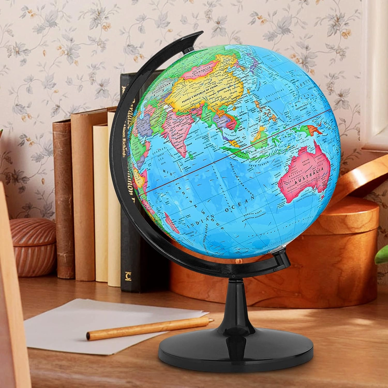 GOCHANGE Classroom Globe, 13" Globes for Kids for Political Teaching with HD Waterproof & Writable Erasable Surface, Full Length 19.7 inch, 360° Spinning Globe for Education & Desk Decor