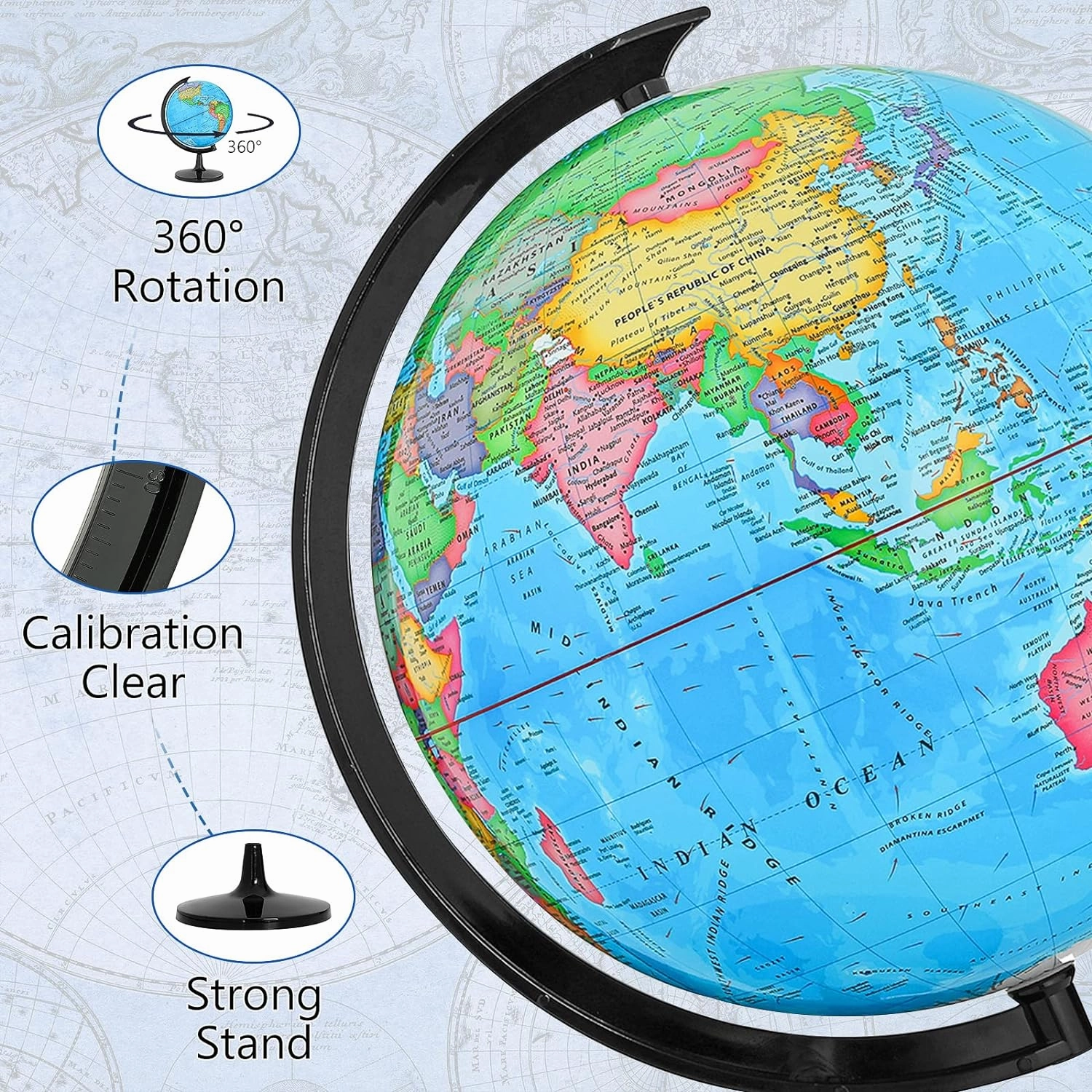 GOCHANGE Classroom Globe, 13" Globes for Kids for Political Teaching with HD Waterproof & Writable Erasable Surface, Full Length 19.7 inch, 360° Spinning Globe for Education & Desk Decor