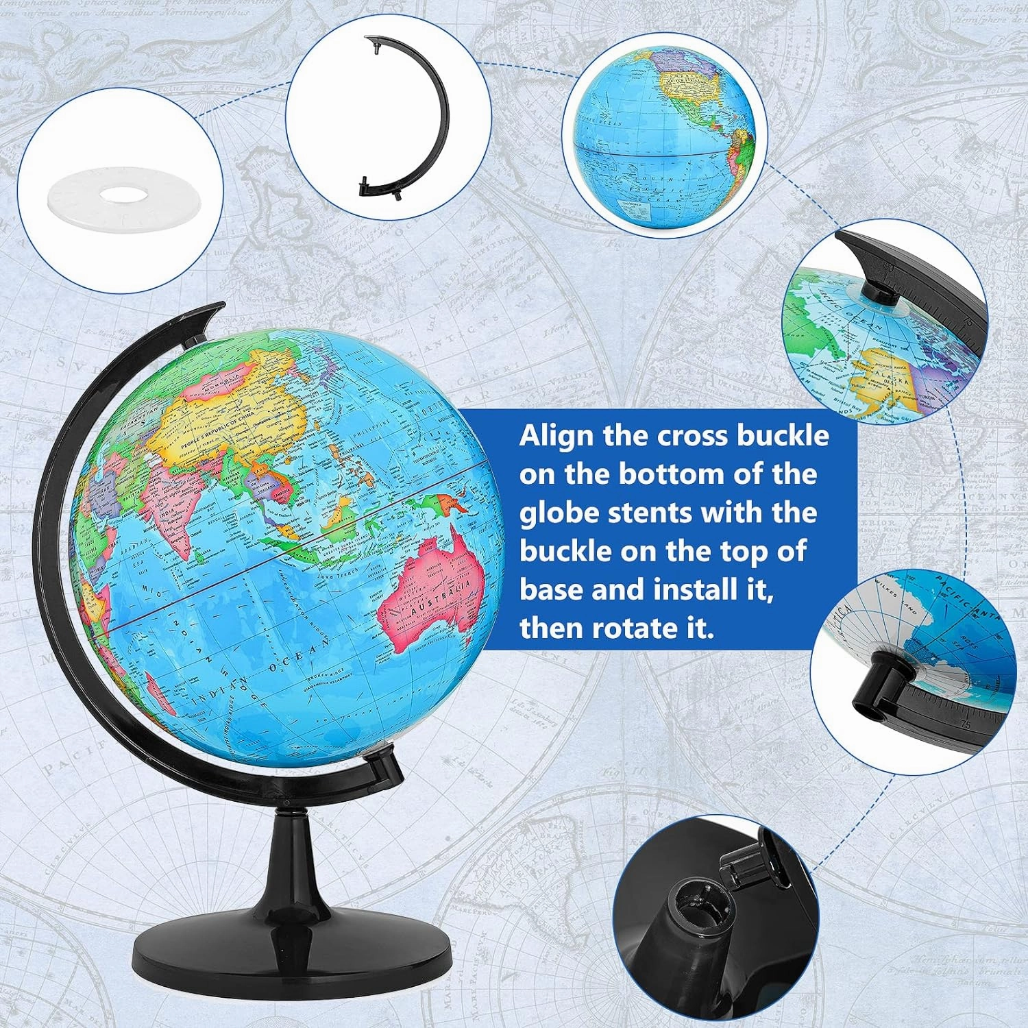 GOCHANGE Classroom Globe, 13" Globes for Kids for Political Teaching with HD Waterproof & Writable Erasable Surface, Full Length 19.7 inch, 360° Spinning Globe for Education & Desk Decor