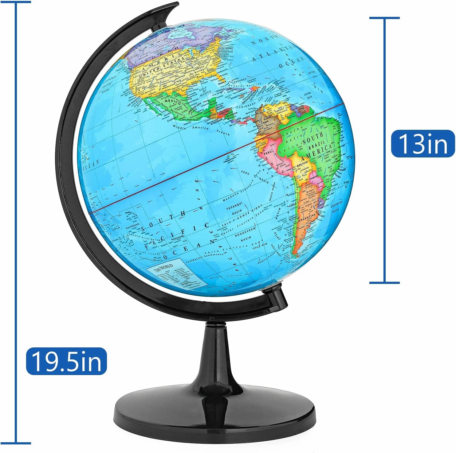 GOCHANGE Classroom Globe, 13" Globes for Kids for Political Teaching with HD Waterproof & Writable Erasable Surface, Full Length 19.7 inch, 360° Spinning Globe for Education & Desk Decor