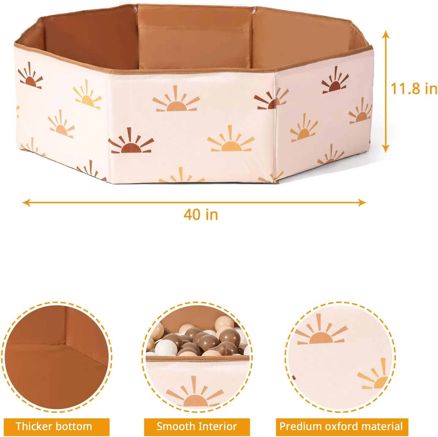 GOGOSO Foldable Ball Pit for Toddlers Large Soft Indoor Outdoor Pop Up Baby Kids Infant Ballpit Big Collapsible Puppy Dog Cat Pits with Basketball Hoop (Balls Not Included), Sun Print