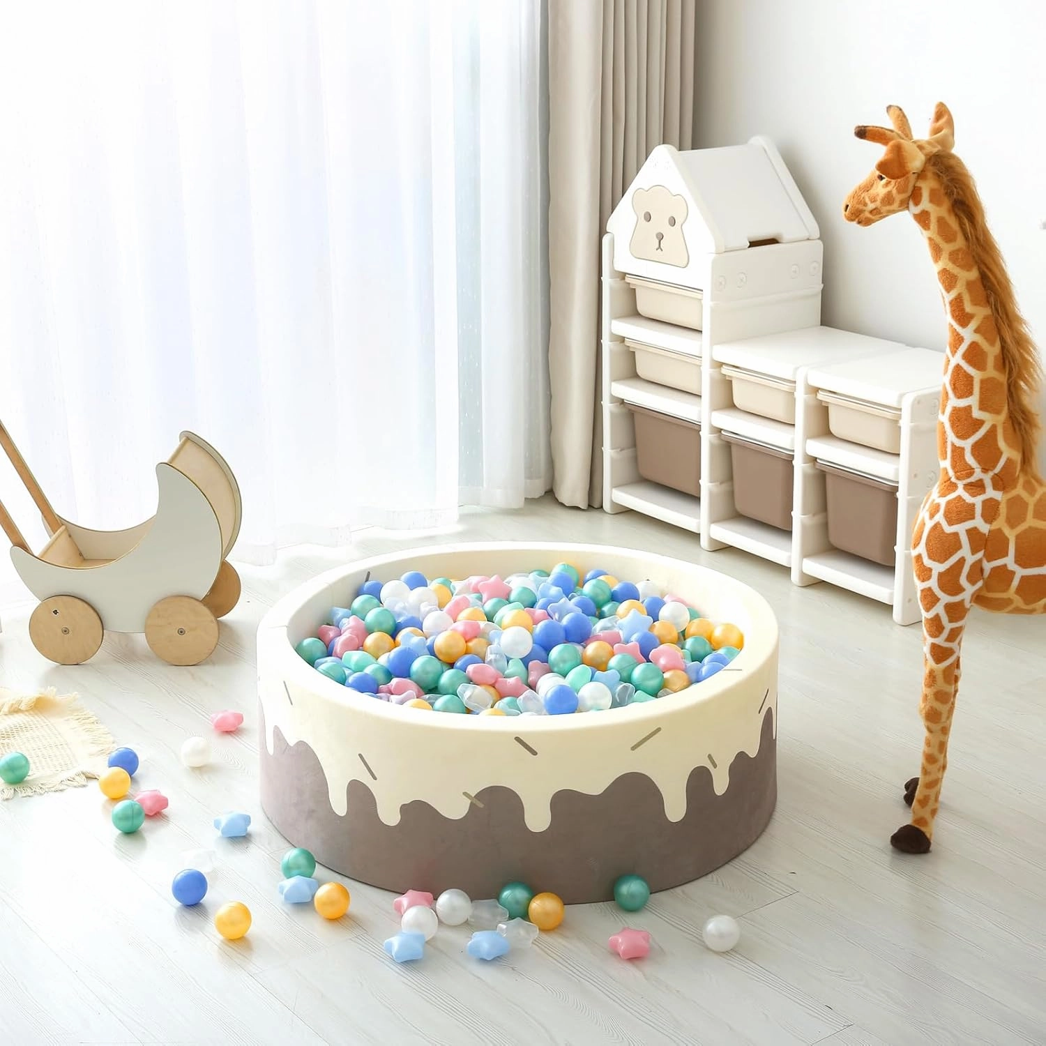 GOGOSO Ball Pit Balls for Toddlers Phthalate-Free BPA-Free Non-Toxic Crush Proof Soft Plastic Play Balls Baby Kids Shape Tent Pool Playhouse Playpen Party Decor, Pink Green Gold Blue White 100PCS