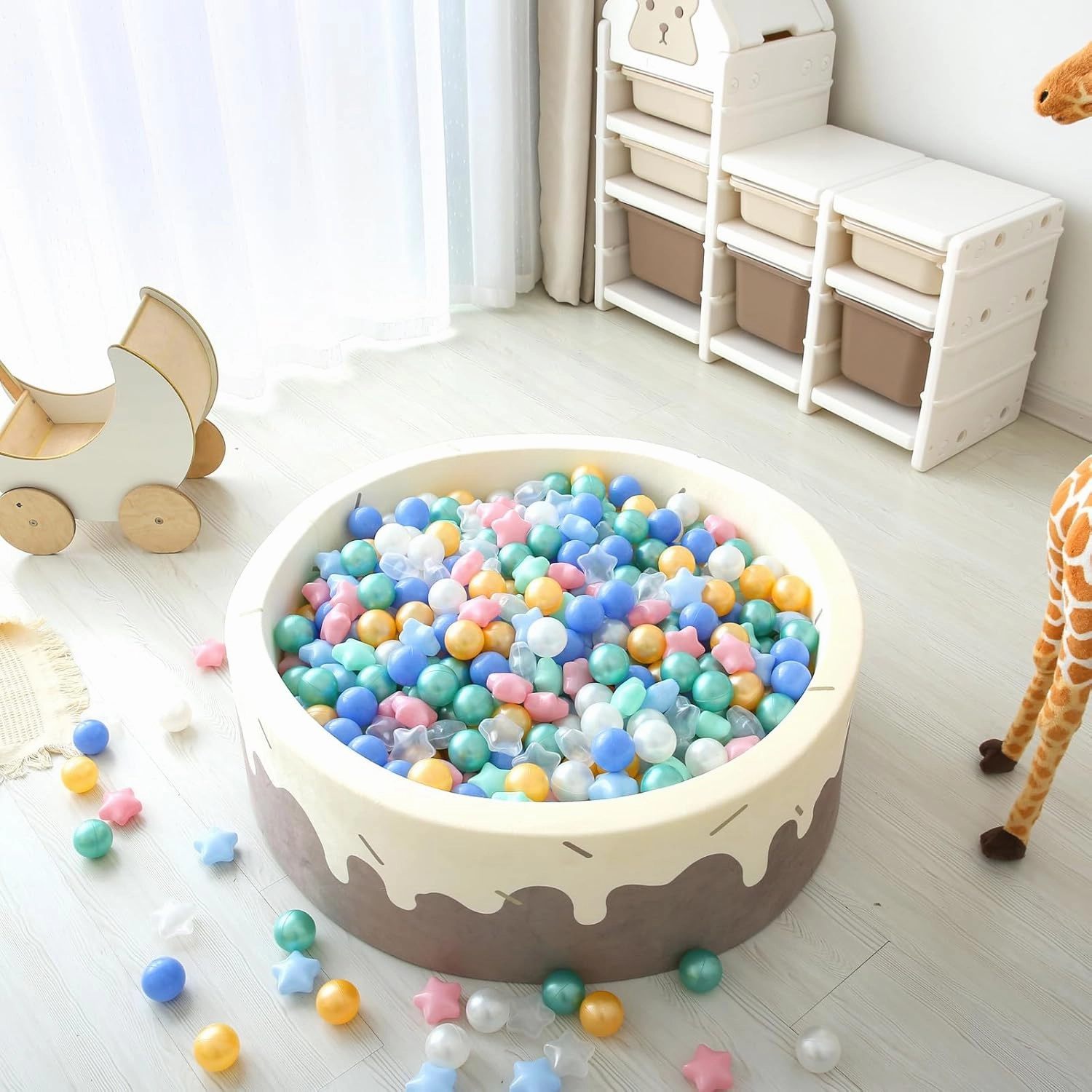 GOGOSO Ball Pit Balls for Toddlers Phthalate-Free BPA-Free Non-Toxic Crush Proof Soft Plastic Play Balls Baby Kids Shape Tent Pool Playhouse Playpen Party Decor, Pink Green Gold Blue White 100PCS