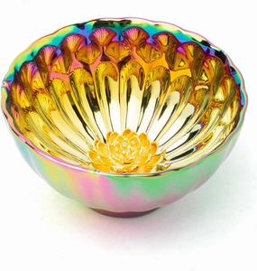 Golden Tenmoku Tea Cup with Lotus, 5 oz Jianzhan Ceramic Teacup, Colorful Chinese Small Cha Wan Bowl for Master Cup, Gifts,Collection, Art Deco