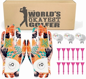 Golf Gloves Women Left Right Hand Leather Value 1 Pair with Hat Clip Ball Marker Golf Tees Pink, Gift Box for Ladies Golfer All Weather Grip