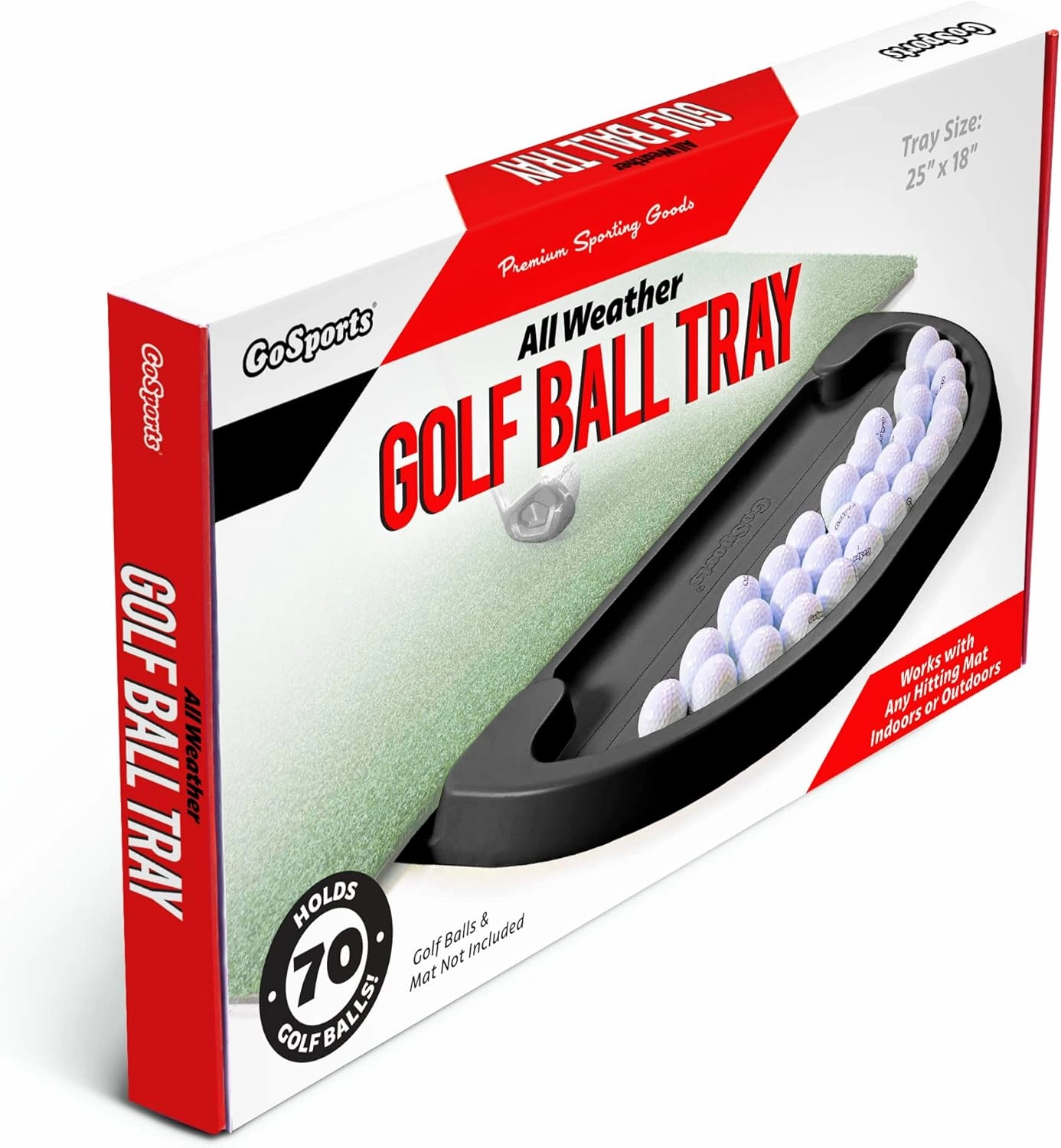 GoSports All-Weather Golf Ball Tray with 70 Ball Capacity - Black or Green - Compatible with All Hitting Mats