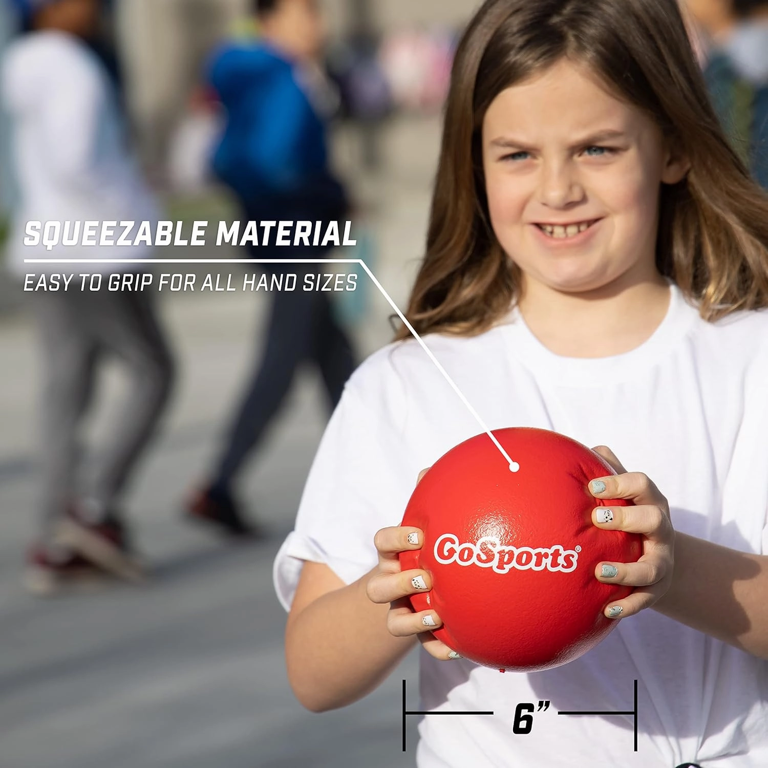 GoSports Soft Skin Foam Playground Dodgeballs - Choose 6 or 7 Inch No Sting Balls for Kids - Set of 6 Includes Mesh Carry Bag