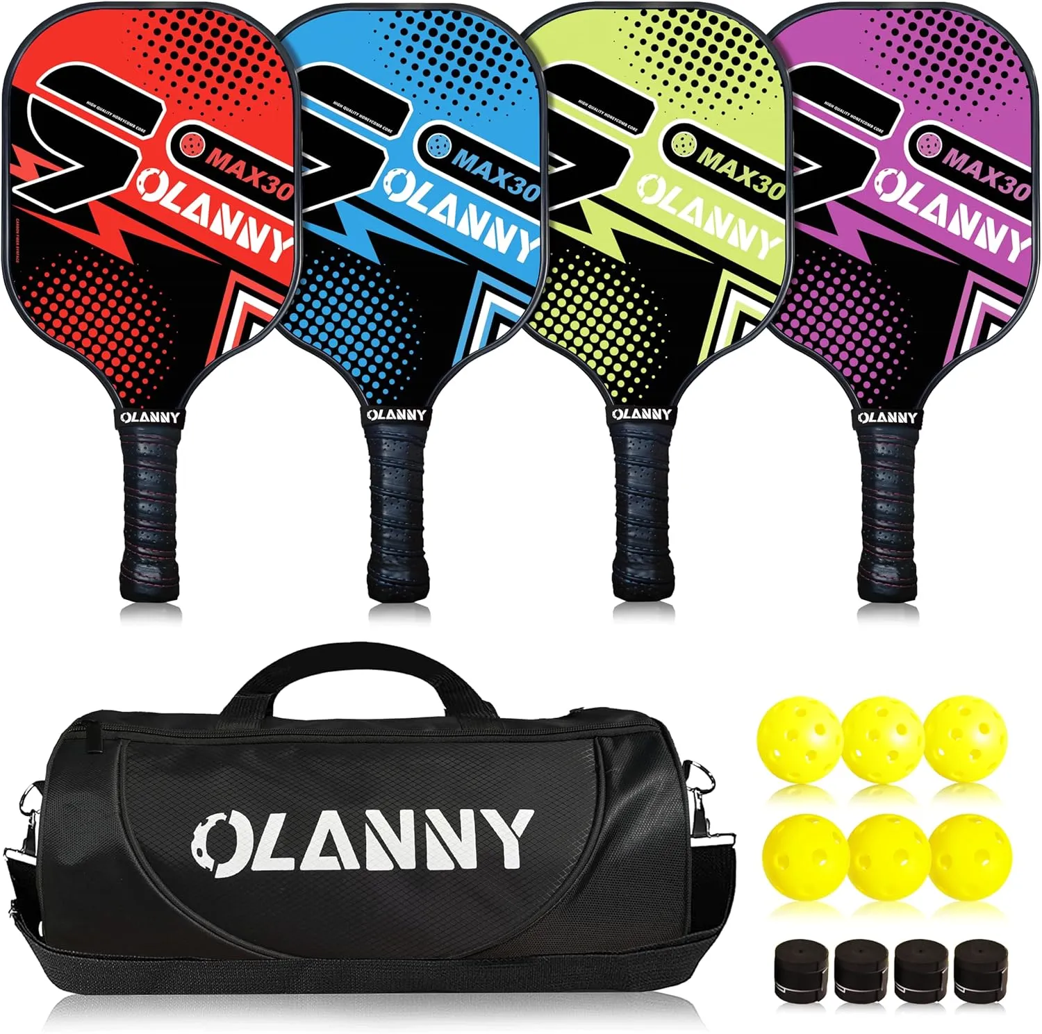 Graphite Pickleball Paddles Set- Premium Rackets Fiber Face & Polymer Honeycomb Core Pickleball Set Includes Pickleball Paddles   Pickleball Balls  Replacement Soft Grip   1 Bag