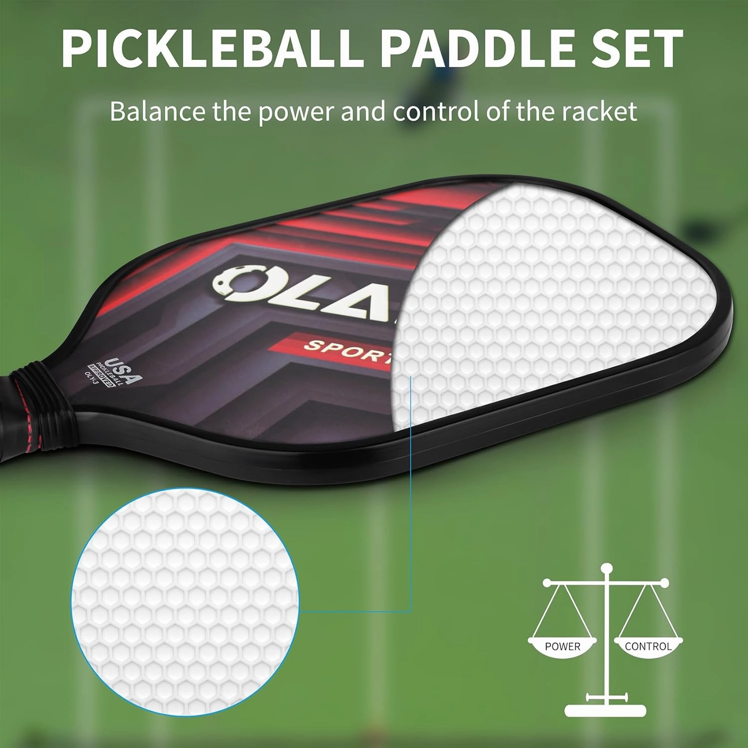 Graphite Pickleball Paddles Set- Premium Rackets Fiber Face & Polymer Honeycomb Core Pickleball Set Includes Pickleball Paddles   Pickleball Balls  Replacement Soft Grip   1 Bag