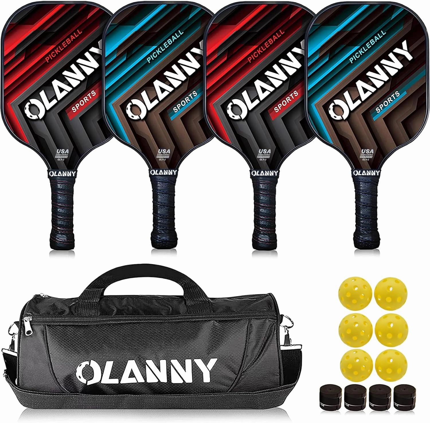 Graphite Pickleball Paddles Set- Premium Rackets Fiber Face & Polymer Honeycomb Core Pickleball Set Includes Pickleball Paddles   Pickleball Balls  Replacement Soft Grip   1 Bag
