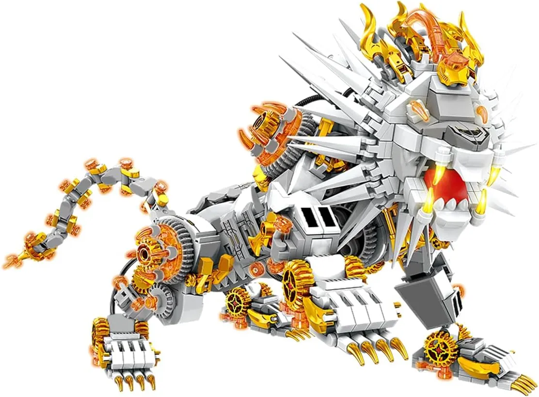 Grayish White Mechanical Lion Building Blocks Set (1422Pieces) Gift for Adults and Kids