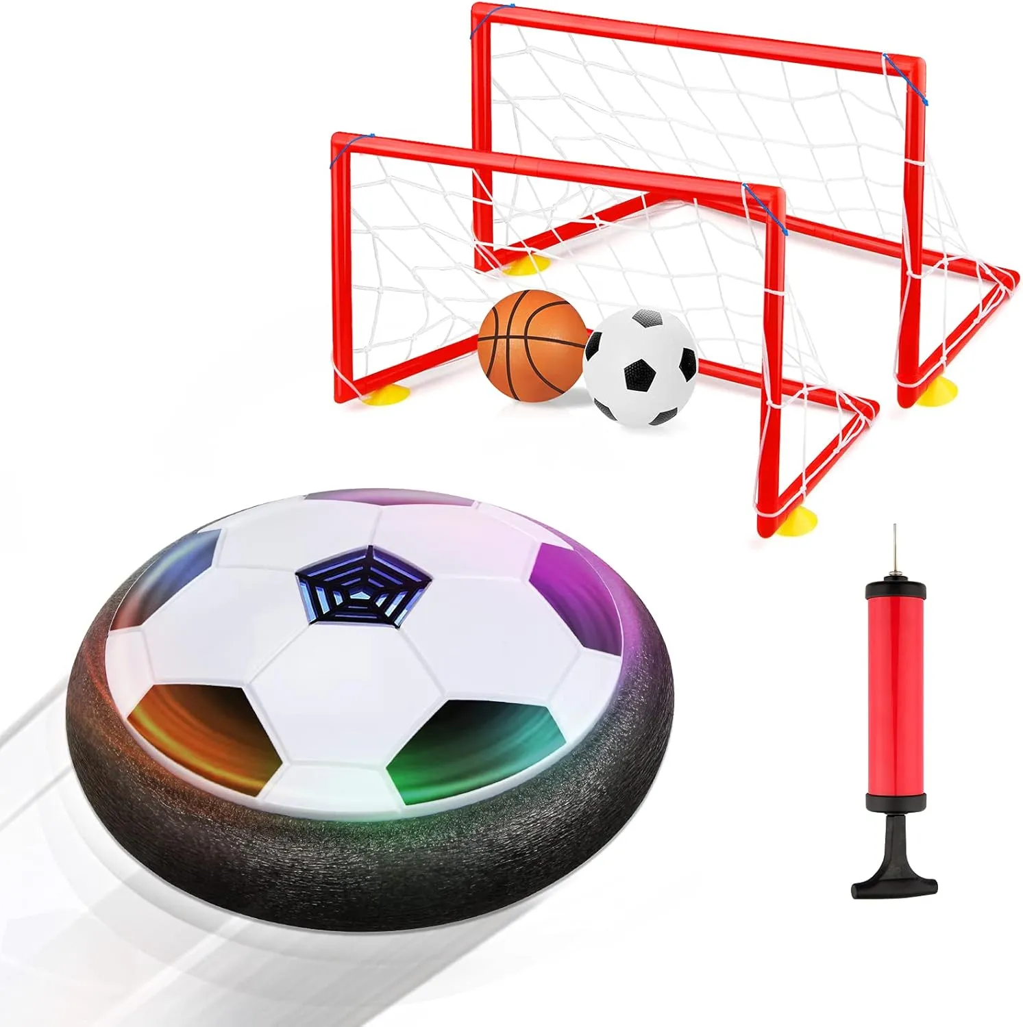 Growsland Boy Toys Hover Soccer Ball with 2 Goals, Indoor Soccer Gifts for Boys, LED Hover Ball with Foam Bumper Inflatable Soccer Toys for 3 4 5 6 7 8 9 10  Years Old Girls Boys