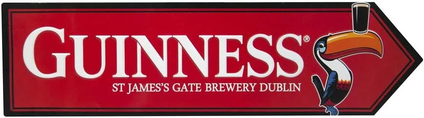Guinness Toucan James Gate Road Sign, Red - Aluminum Metal Wall Decor