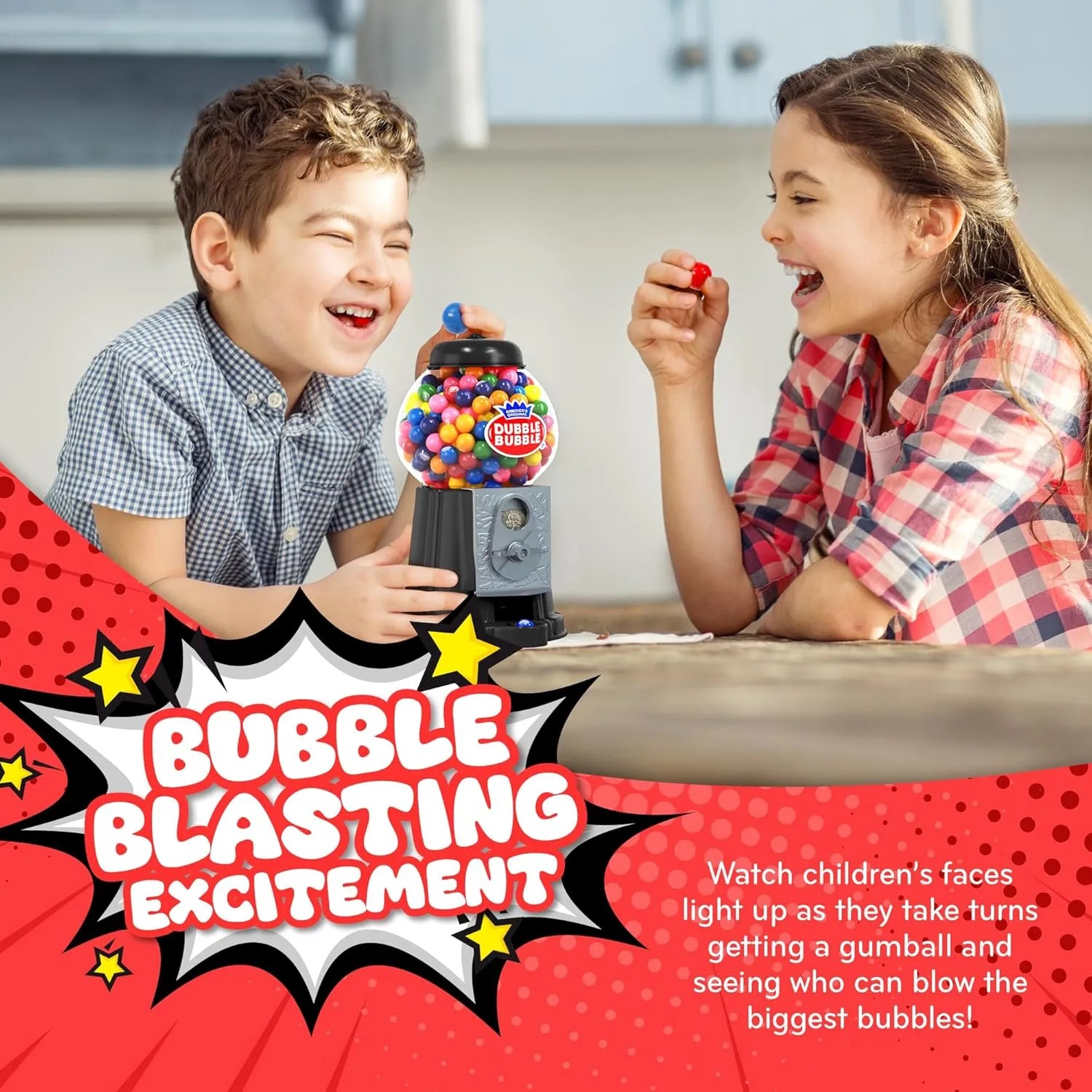 Gumball Machine Halloween Candy - for Kids 8.5" - Coin Operated Toy Bank - Dubble Bubble Gum Machine Classic Red Style Includes 85 Gum Balls - Kids Coin Bank - Candy Dispenser - (Black) - Playo