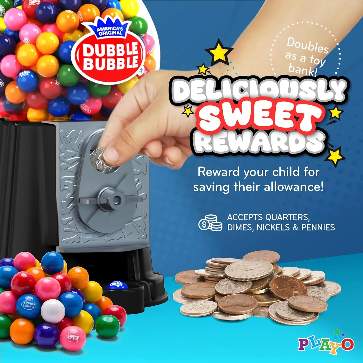 Gumball Machine Halloween Candy - for Kids 8.5" - Coin Operated Toy Bank - Dubble Bubble Gum Machine Classic Red Style Includes 85 Gum Balls - Kids Coin Bank - Candy Dispenser - (Black) - Playo
