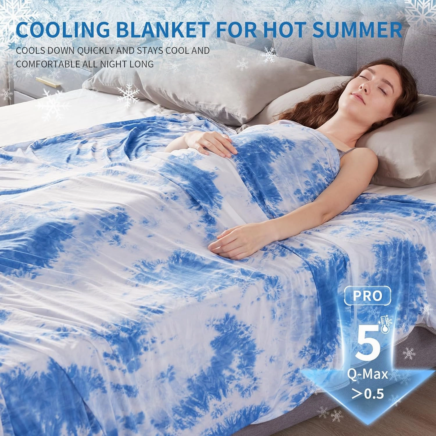 Guohaoi Cooling Throw Blanket for Hot Sleepers, Full Size 60''×90'' Lightweight Breathable Summer Bed Blanket for Couch, Arc-Chill Q-Max >0.5 Cool Fiber,Lightweight Tie Dye Blanket Light Blue