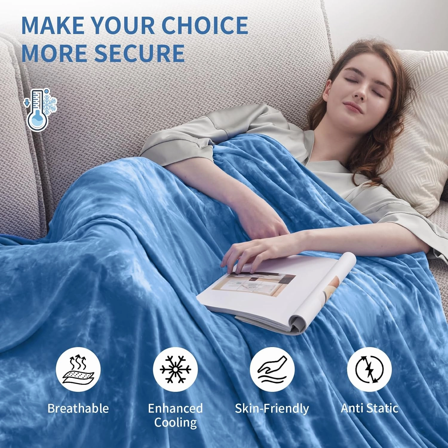Guohaoi Cooling Throw Blanket for Hot Sleepers, Full Size 60''×90'' Lightweight Breathable Summer Bed Blanket for Couch, Arc-Chill Q-Max >0.5 Cool Fiber,Lightweight Tie Dye Blanket Light Blue