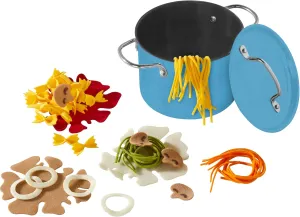 HABA Felt Pasta Cooking Set with Metal Pot & Toppings Play Food Set - Pretend Play Kitchen Toy for Kids & Toddlers 3 Years and Up - Fun Kitchen Playset & Accessories